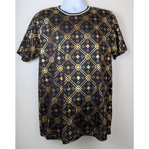 Drill Clothing Co Mens T-Shirt Large Black Gold Geometric Bee Print Streetwear - Picture 8 of 8